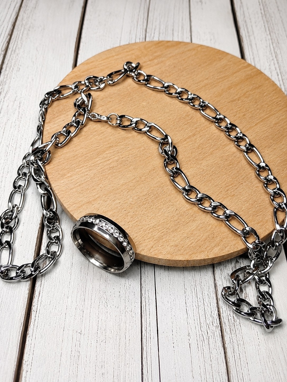 Men's Silver Chain Necklace with CZ Tungsten Ring Mens's Wedding Ring